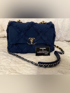 CHANEL Navy Quilted Fringe Flap Crossbody with Gold CC